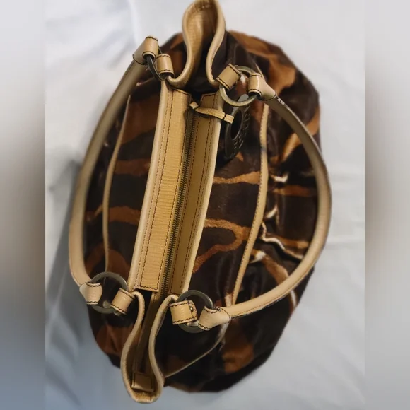 Fendi Vintage Rare Brown & Tan Pony fur Leather Hand Bag, Tiger Print - Picture 9 of 16